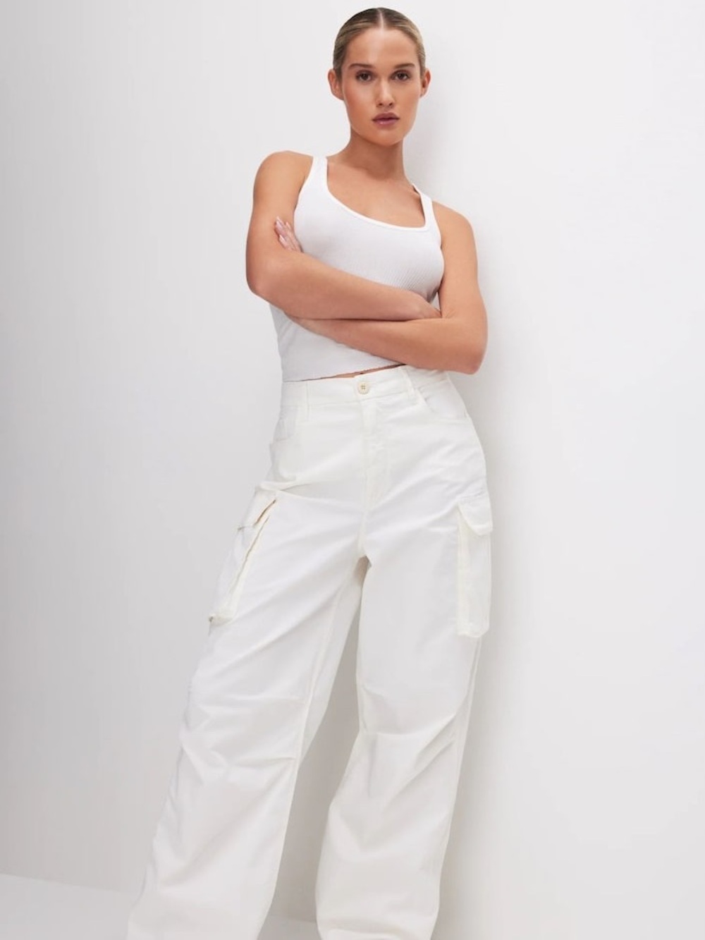 NWT Good American White Baggy Cargo Pants - Picture 3 of 13